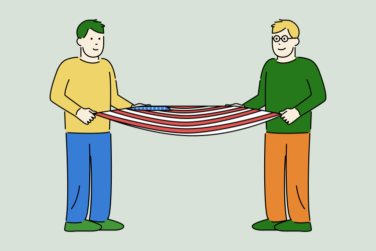 Two People Holding the Flag By Each Corner